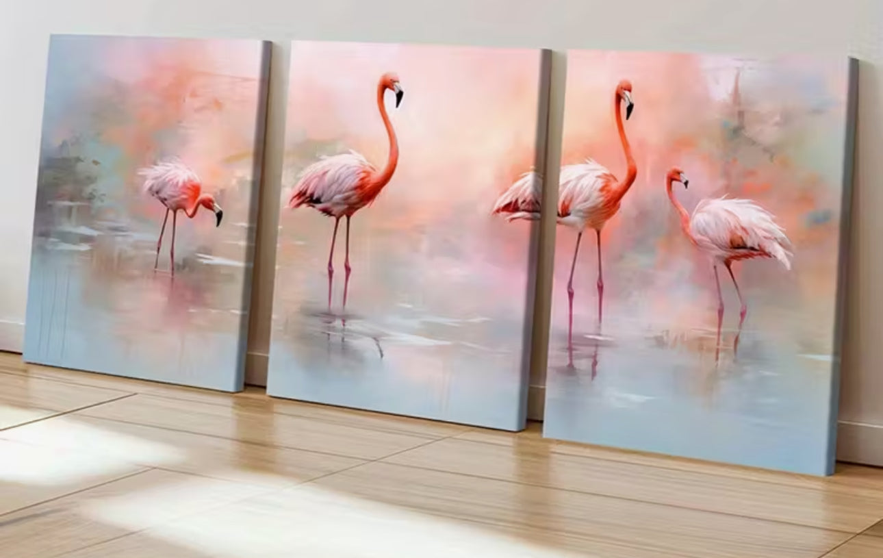 🦩 Flamingo Glow – 3-delad canvas