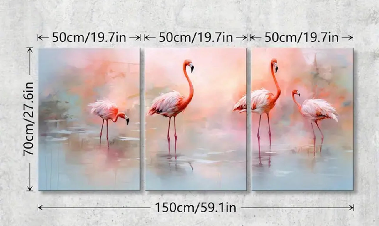 🦩 Flamingo Glow – 3-delad canvas